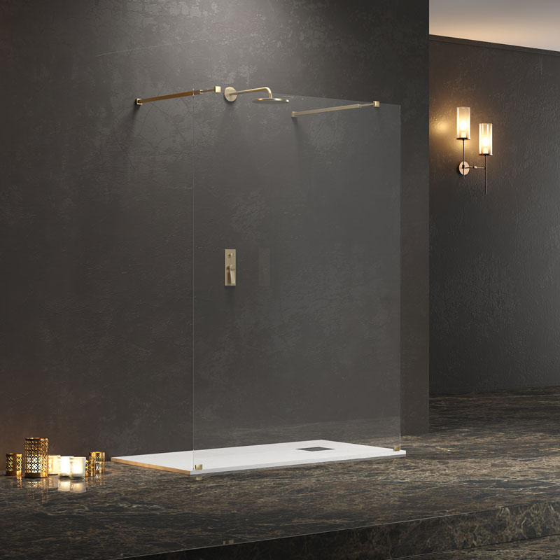 Σταθερό διαχωριστικό ντουζιέρας με διάφανο κρύσταλλο WALKIN 3 Gold KARAG 148x200cm (WAL3O148)