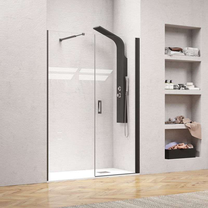 Καμπίνα από τοίχο σε τοίχο με διάφανο κρύσταλλο NERO 6 PORTA Black KARAG 155x200cm (NE6P155)