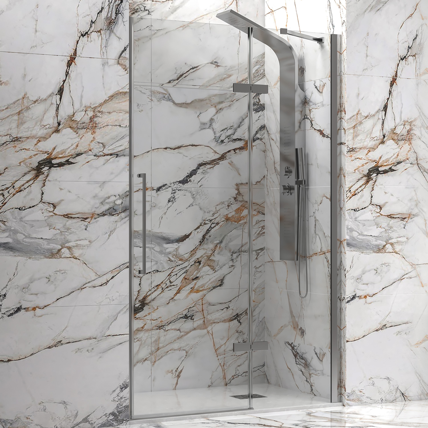 Καμπίνα από τοίχο σε τοίχο με διάφανο κρύσταλλο TINOS 400 Brushed Inox KARAG 100x200cm (TINBR400100)
