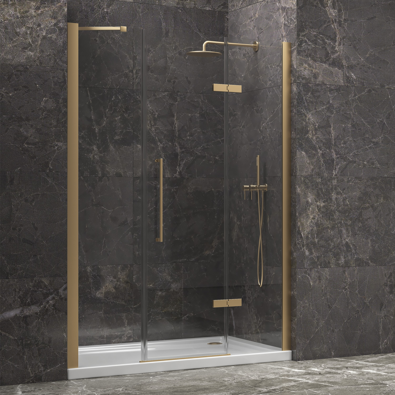 Καμπίνα από τοίχο σε τοίχο με διάφανο κρύσταλλο TINOS 600 Gold KARAG 165x200cm (TINO600165)
