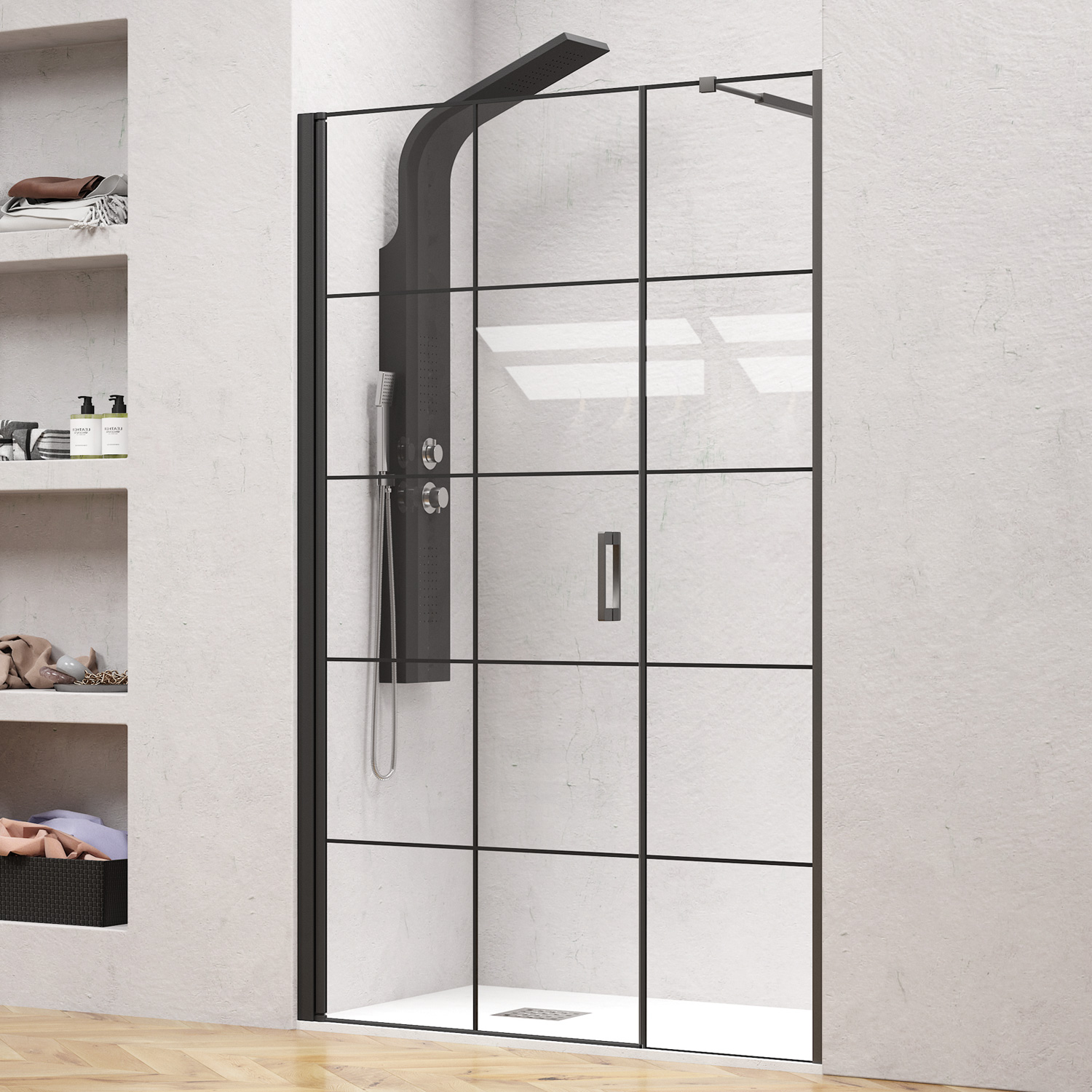 Καμπίνα από τοίχο σε τοίχο με frame κρύσταλλο NERO 5 PORTA Black KARAG 114x200cm (30cm σταθερό) (NE5P11430)