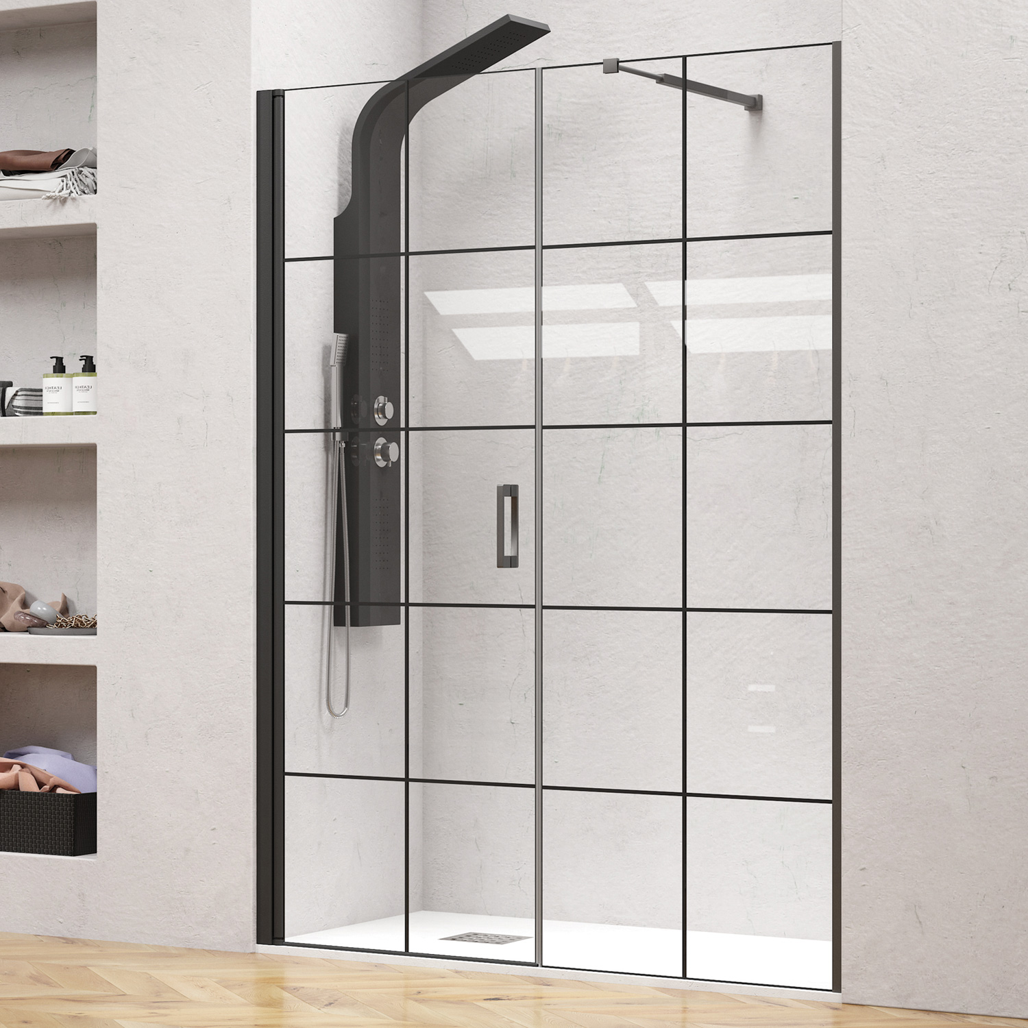 Καμπίνα από τοίχο σε τοίχο με frame κρύσταλλο NERO 5 PORTA Black KARAG 134x200cm (70cm σταθερό) (NE5P134)