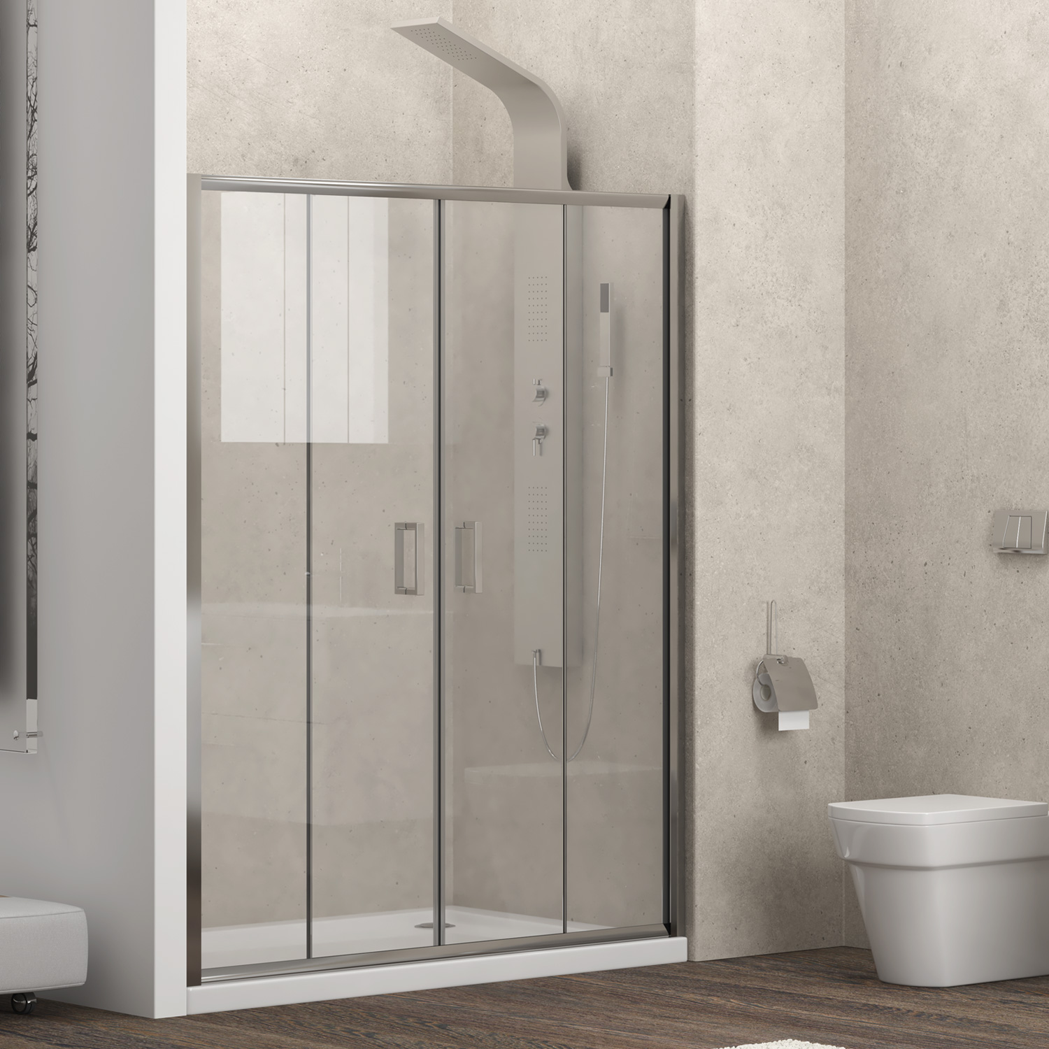 Καμπίνα από τοίχο σε τοίχο με διάφανο κρύσταλλο NEW FLORA 600 Cromo KARAG (NFL600)