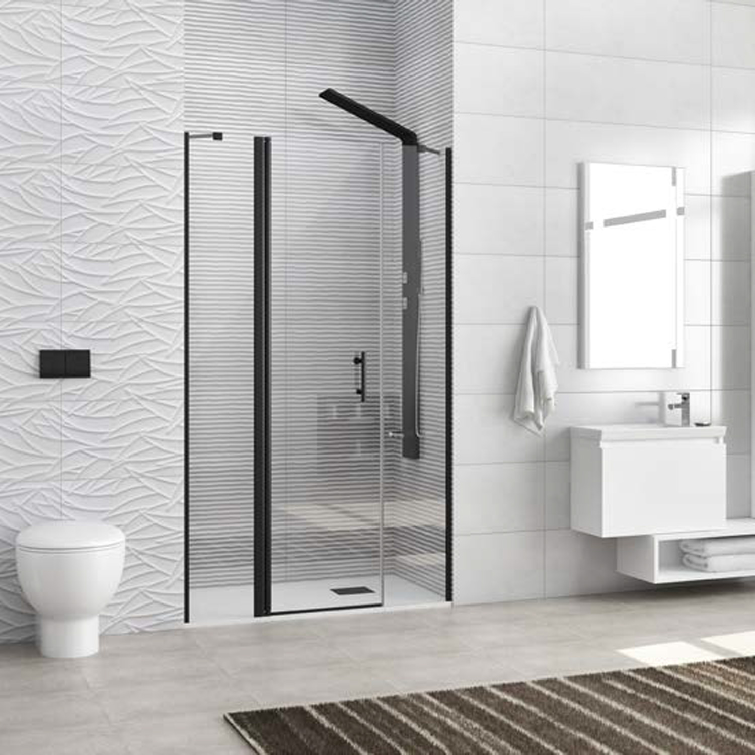 Καμπίνα από τοίχο σε τοίχο με διάφανο κρύσταλλο PANEX 600 ALTO Black KARAG 120x200cm (PANHN600120)