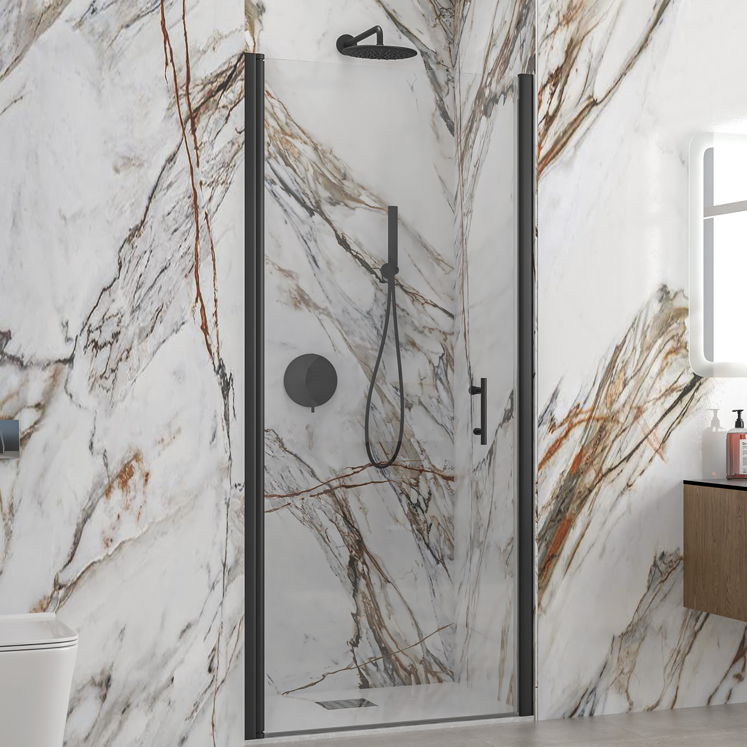 Καμπίνα από τοίχο σε τοίχο με διάφανο κρύσταλλο S 28 ALTO PORTA Black KARAG 90x200cm (S28P90-NC)