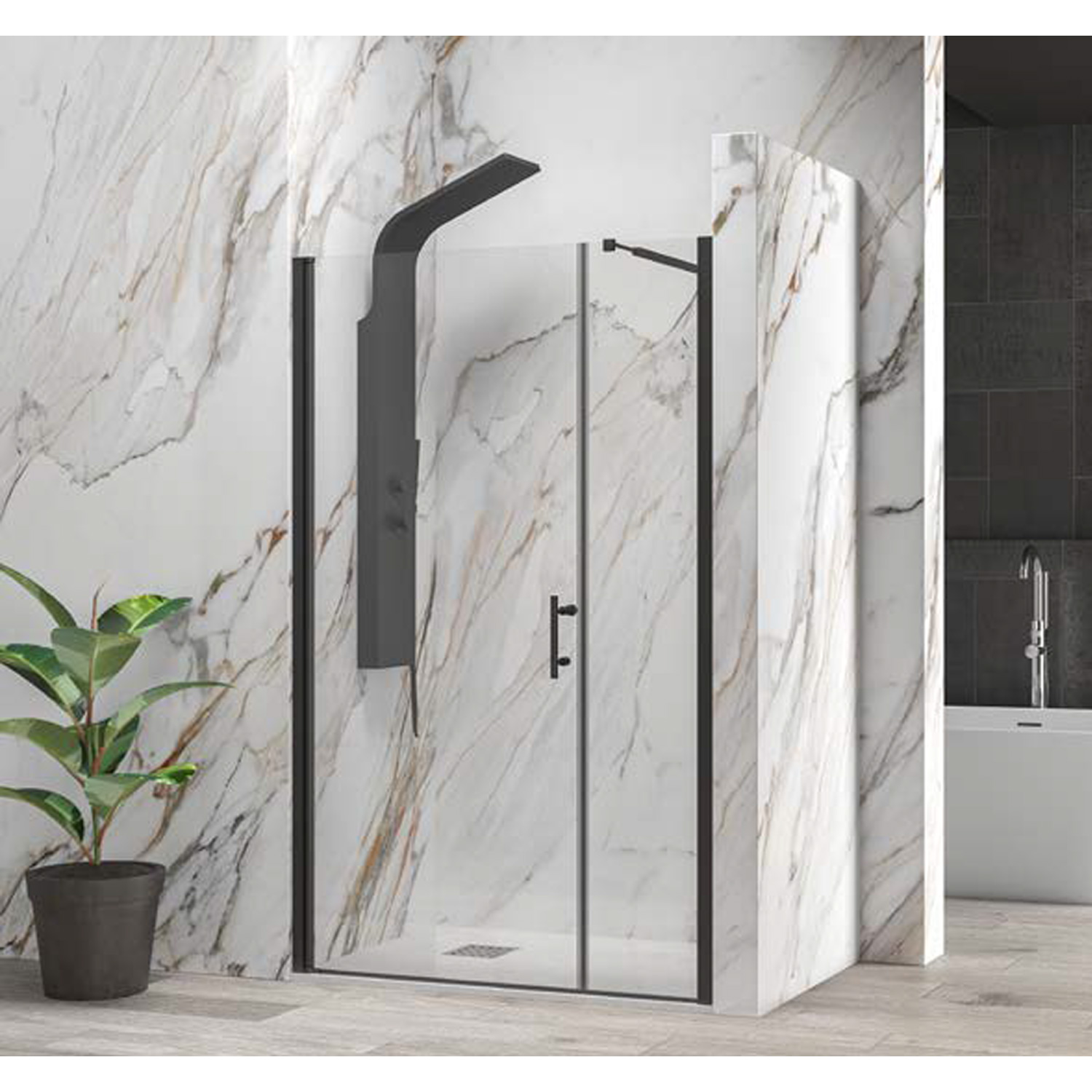 Καμπίνα από τοίχο σε τοίχο με διάφανο κρύσταλλο S 5 ALTO Black KARAG 160x200cm (σταθερό 90cm) (S5HNC16090)