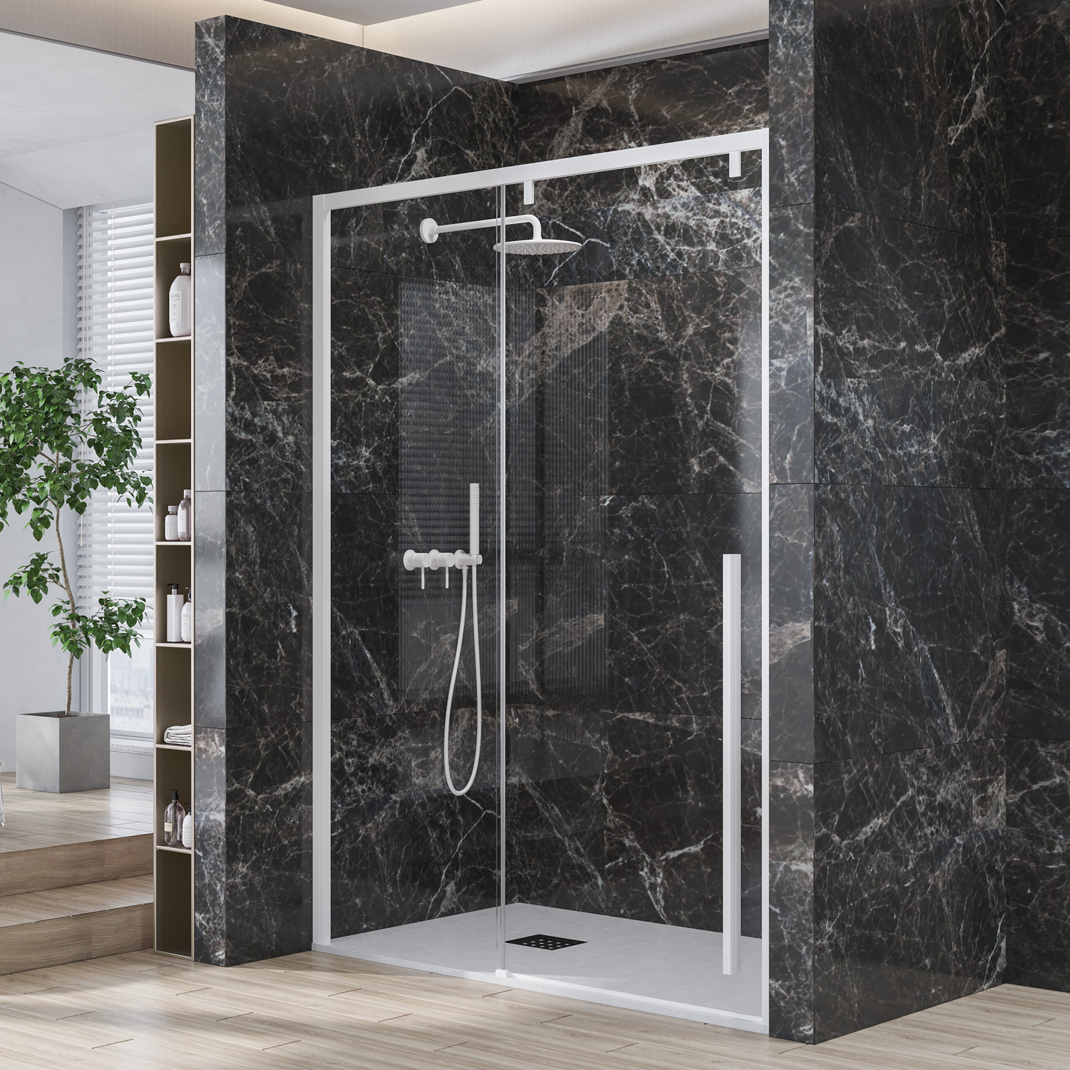 Καμπίνα από τοίχο σε τοίχο με διάφανο κρύσταλλο SANTORINI 400 White KARAG (SANB400)