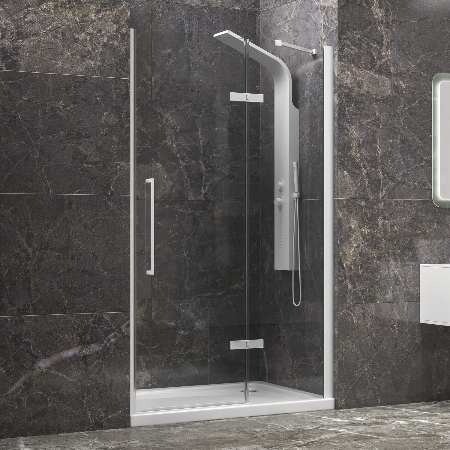 Καμπίνα από τοίχο σε τοίχο με διάφανο κρύσταλλο TINOS 400 White KARAG (TINB400)