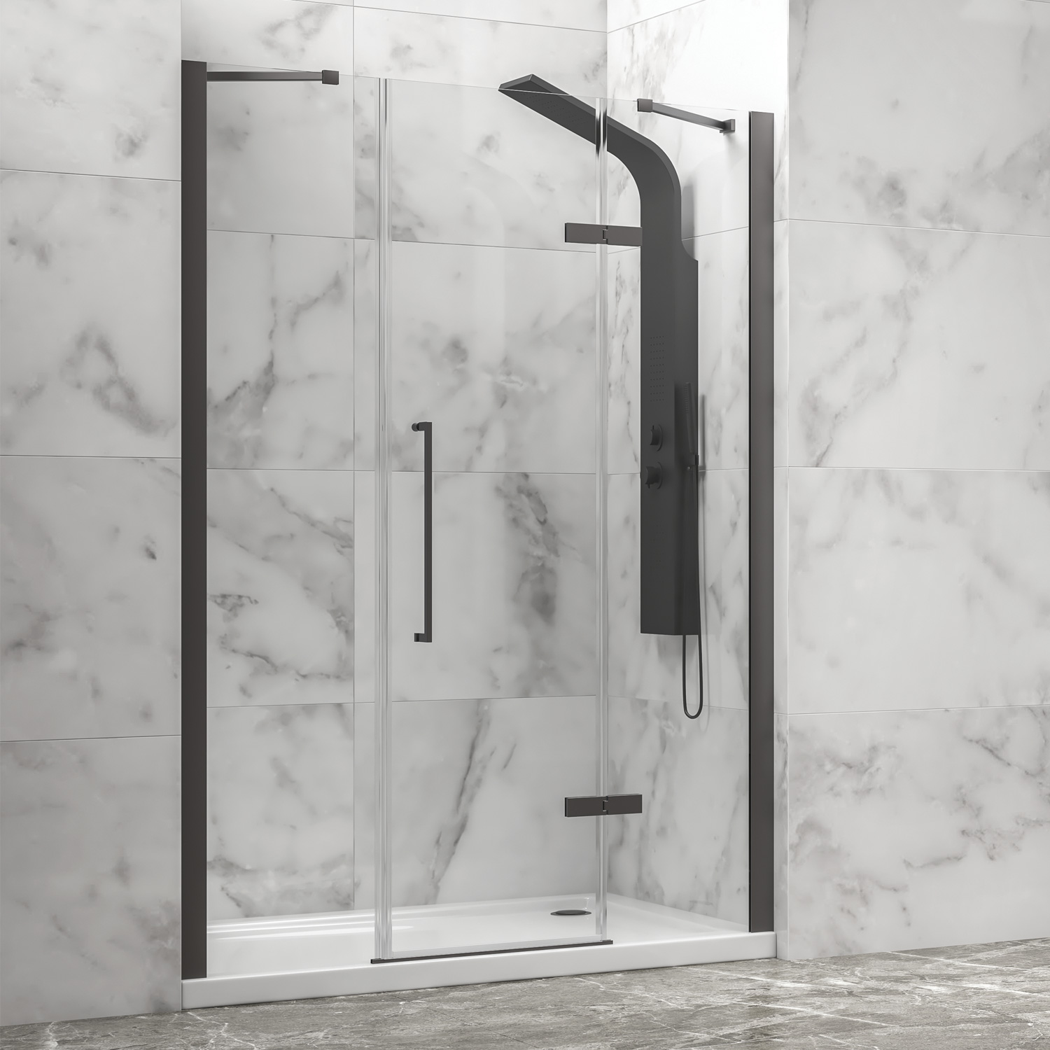 Καμπίνα από τοίχο σε τοίχο με διάφανο κρύσταλλο TINOS 600 Gun Metal KARAG 155x200cm (TING600155)