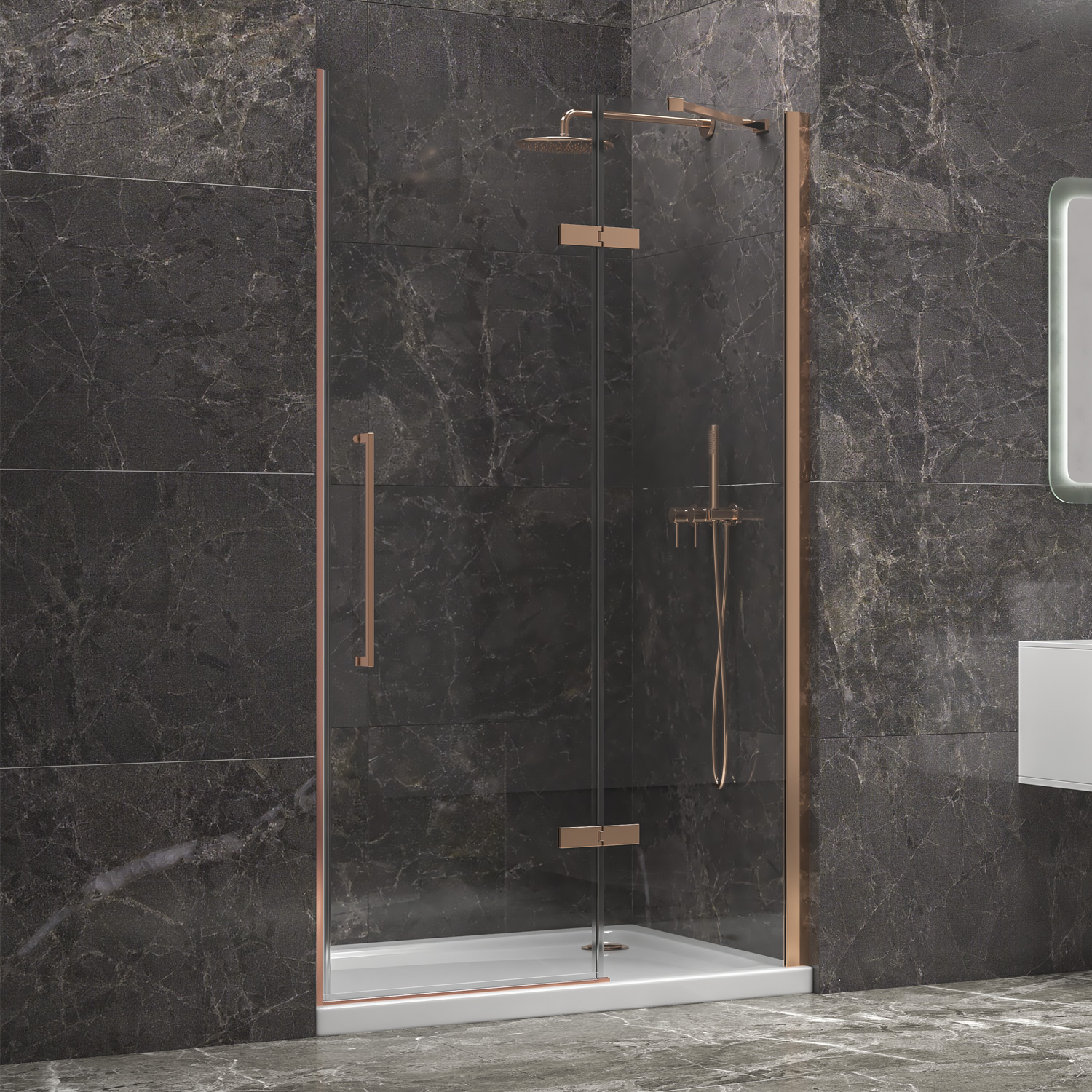 Καμπίνα από τοίχο σε τοίχο με διάφανο κρύσταλλο TINOS 400 Rose Gold KARAG 120x200cm (TINR400120)