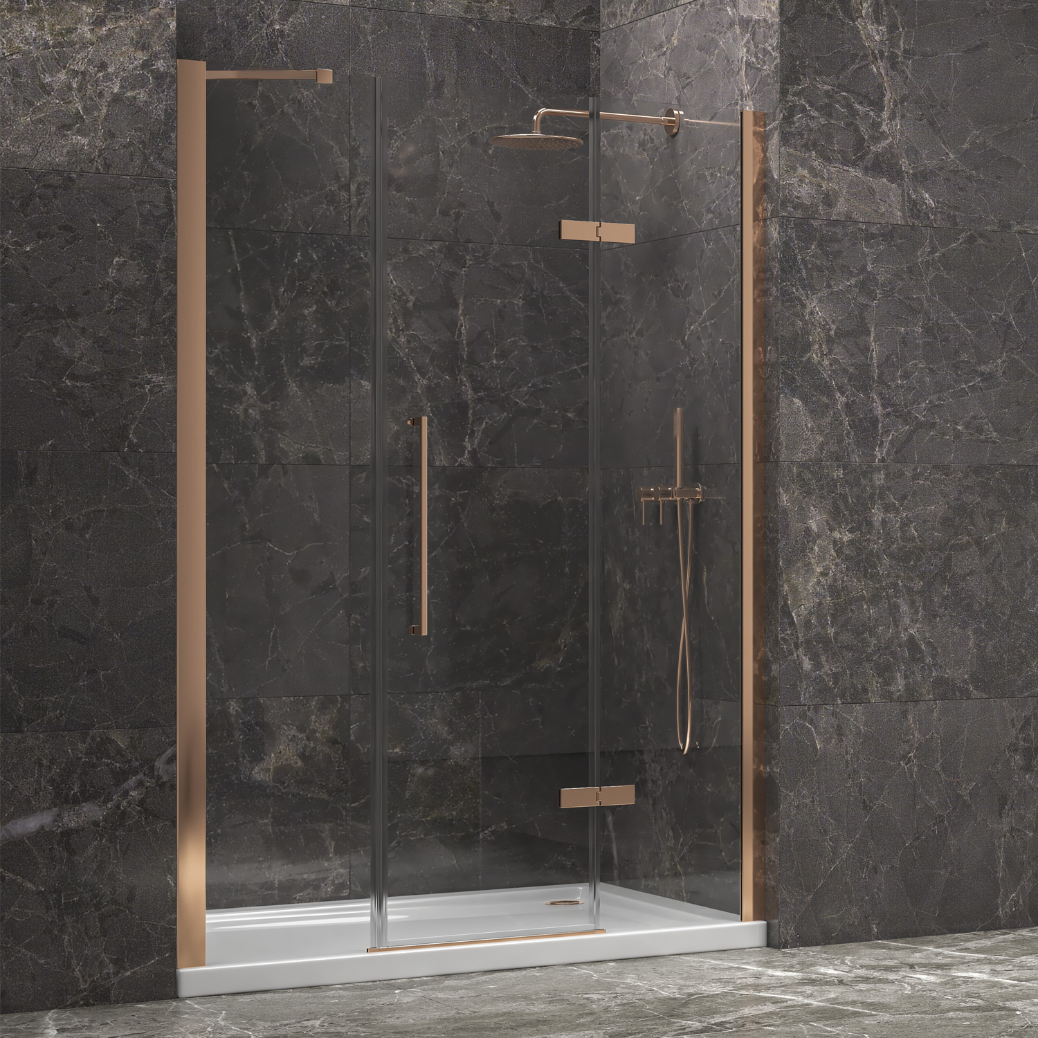Καμπίνα από τοίχο σε τοίχο με διάφανο κρύσταλλο TINOS 600 Rose Gold KARAG 150x200cm (σταθερό 26cm) (TINR600150514)