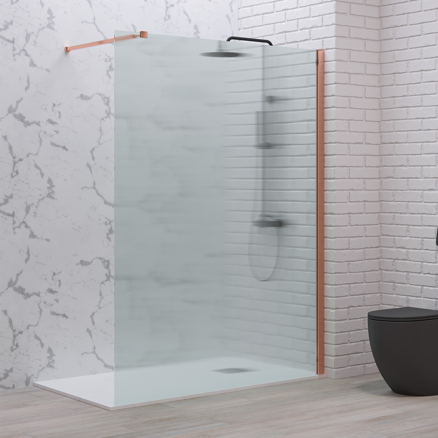 Σταθερό διαχωριστικό ντουζιέρας με flute κρύσταλλο WALKIN 1 Rose Gold KARAG 100x200cm (WAL1-100RFL)