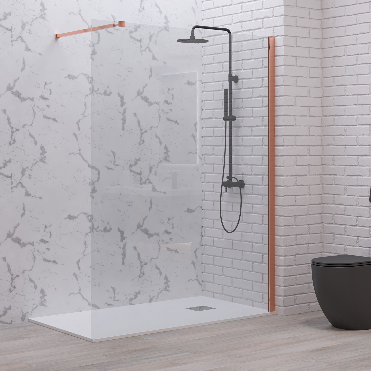 Σταθερό διαχωριστικό ντουζιέρας με διάφανο κρύσταλλο WALKIN 1 Rose Gold KARAG 110x200cm (WAL1-110RC)