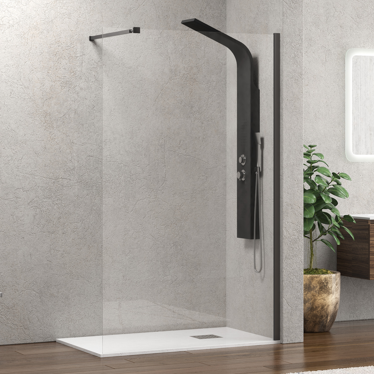 Σταθερό διαχωριστικό ντουζιέρας με διάφανο κρύσταλλο WALKIN 1 Gun Metal KARAG 140x200cm (WAL1-140GC)