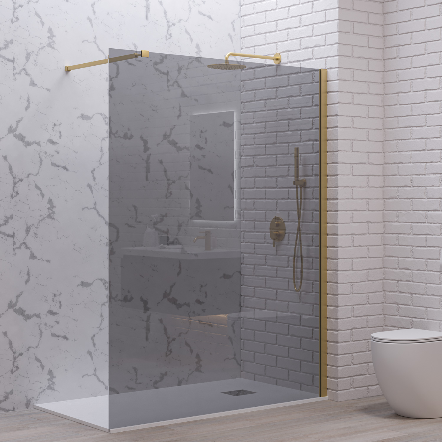 Σταθερό διαχωριστικό ντουζιέρας με fume κρύσταλλο WALKIN 1 Gold KARAG 140x200cm (WAL1-140OF)