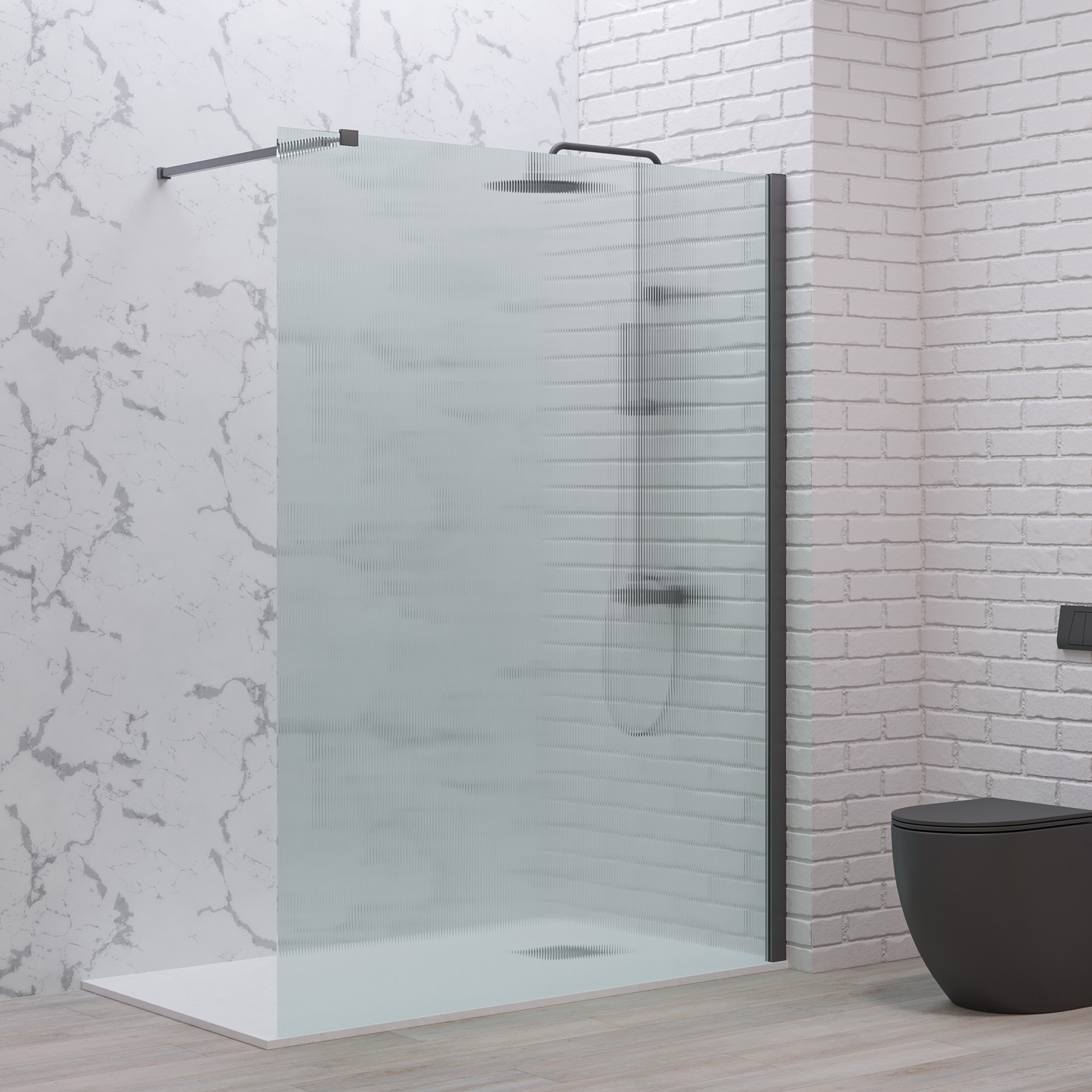 Σταθερό διαχωριστικό ντουζιέρας με flute κρύσταλλο WALKIN 1 Gun Metal KARAG 80x200cm (WAL1-80GFL)