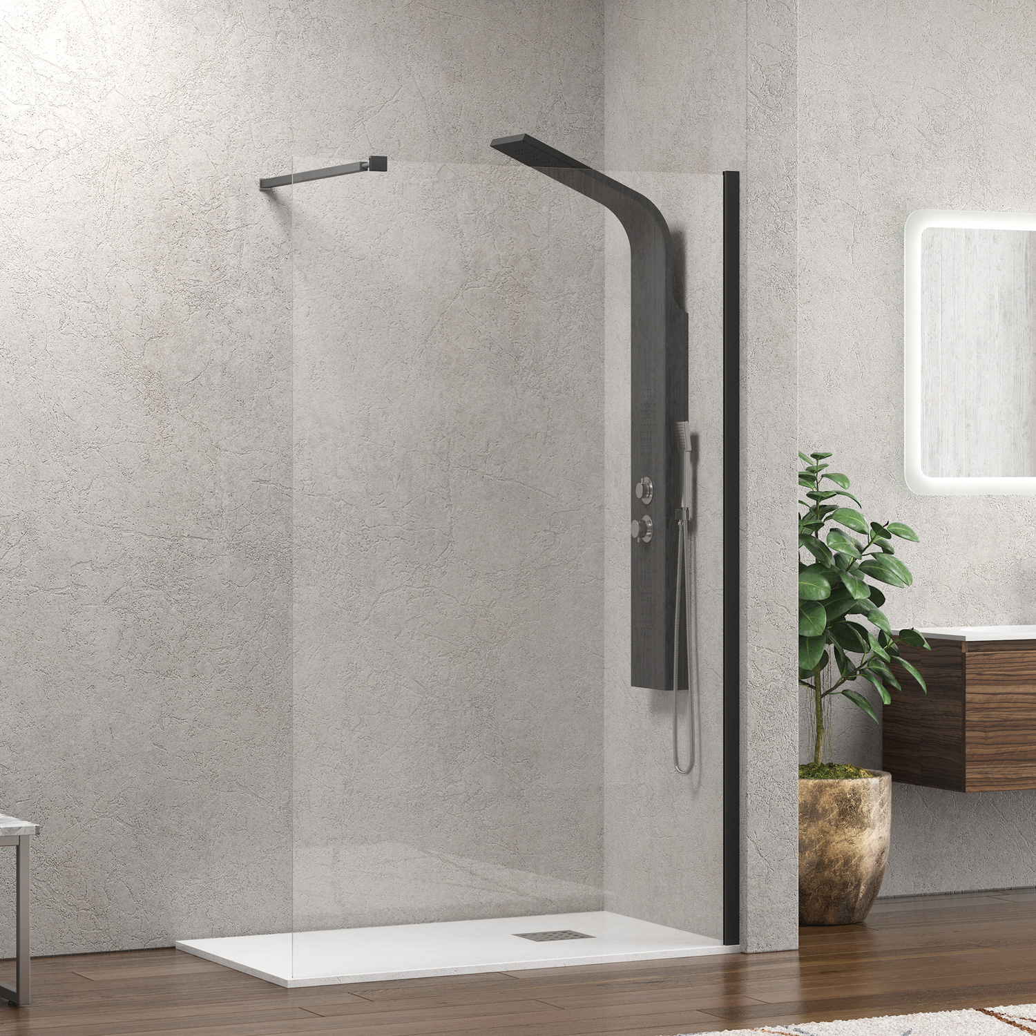 Σταθερό διαχωριστικό ντουζιέρας με διάφανο κρύσταλλο WALKIN 1 Black KARAG 150x200cm (WAL1N150)