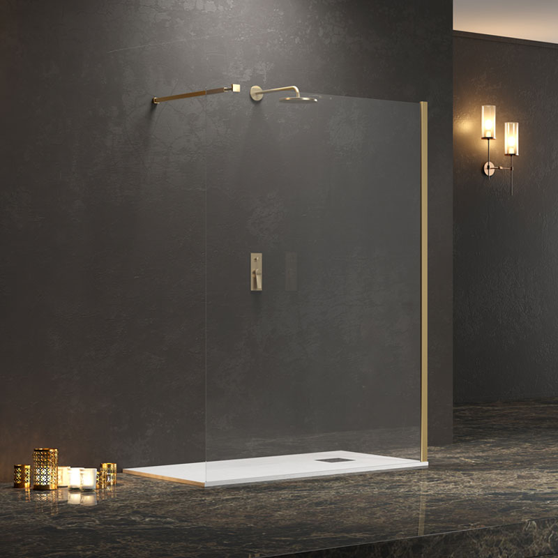 Σταθερό διαχωριστικό ντουζιέρας με διάφανο κρύσταλλο WALKIN 1 Gold KARAG 90x200cm (WAL1O90)