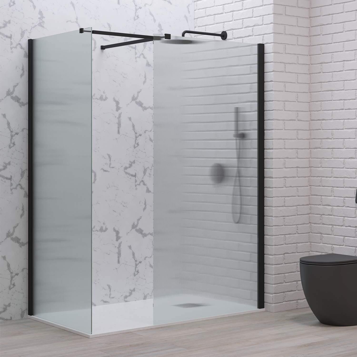 Σταθερά διαχωριστικά ντουζιέρας με flute κρύσταλλο WALKIN 2 Black KARAG 120x200cm (WAL2-120NFL)