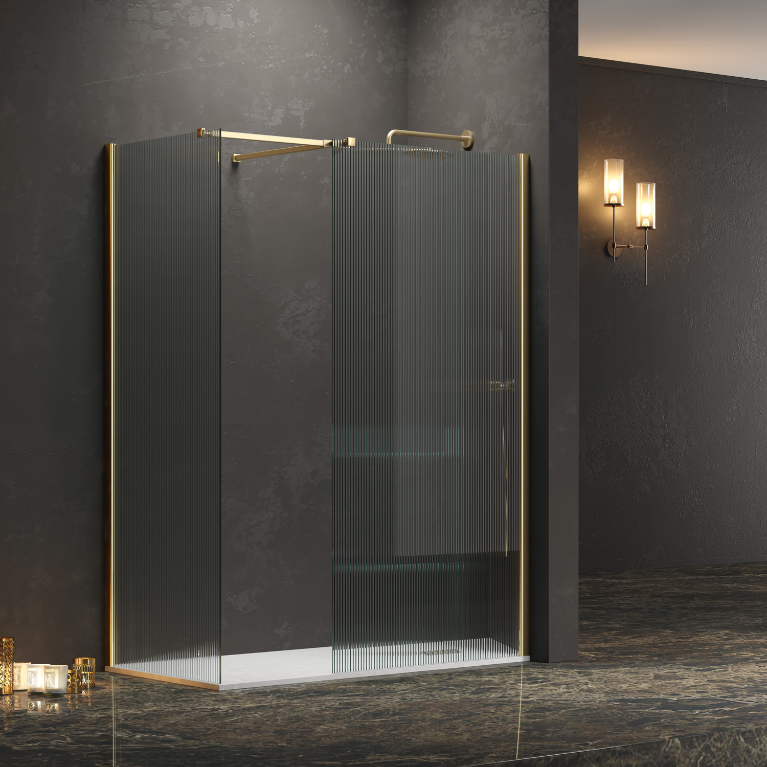Σταθερά διαχωριστικά ντουζιέρας με flute κρύσταλλο WALKIN 2 Gold KARAG 140x200cm (WAL2-140OFL)