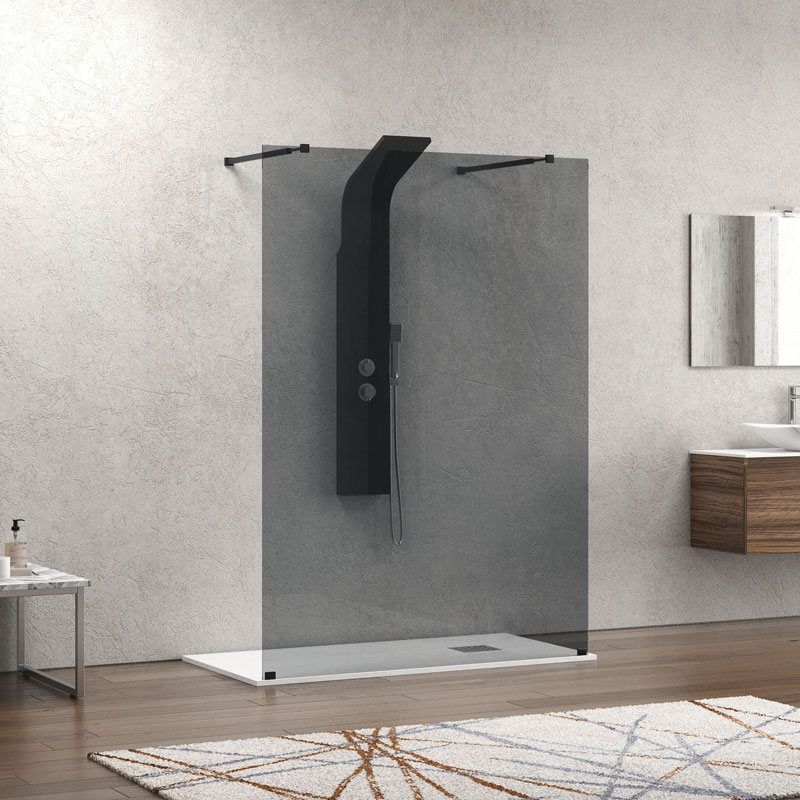 Σταθερό διαχωριστικό ντουζιέρας με fume κρύσταλλο WALKIN 3 Black KARAG 158x200cm (WAL3NF158)