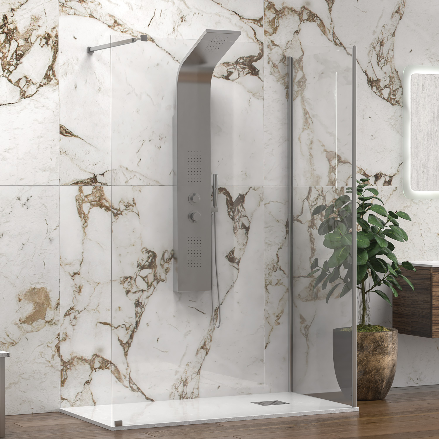 Σταθερό διαχωριστικό ντουζιέρας με διάφανο κρύσταλλο WALKIN 4 Cromo KARAG 140x70x200cm (WAL4C14070)